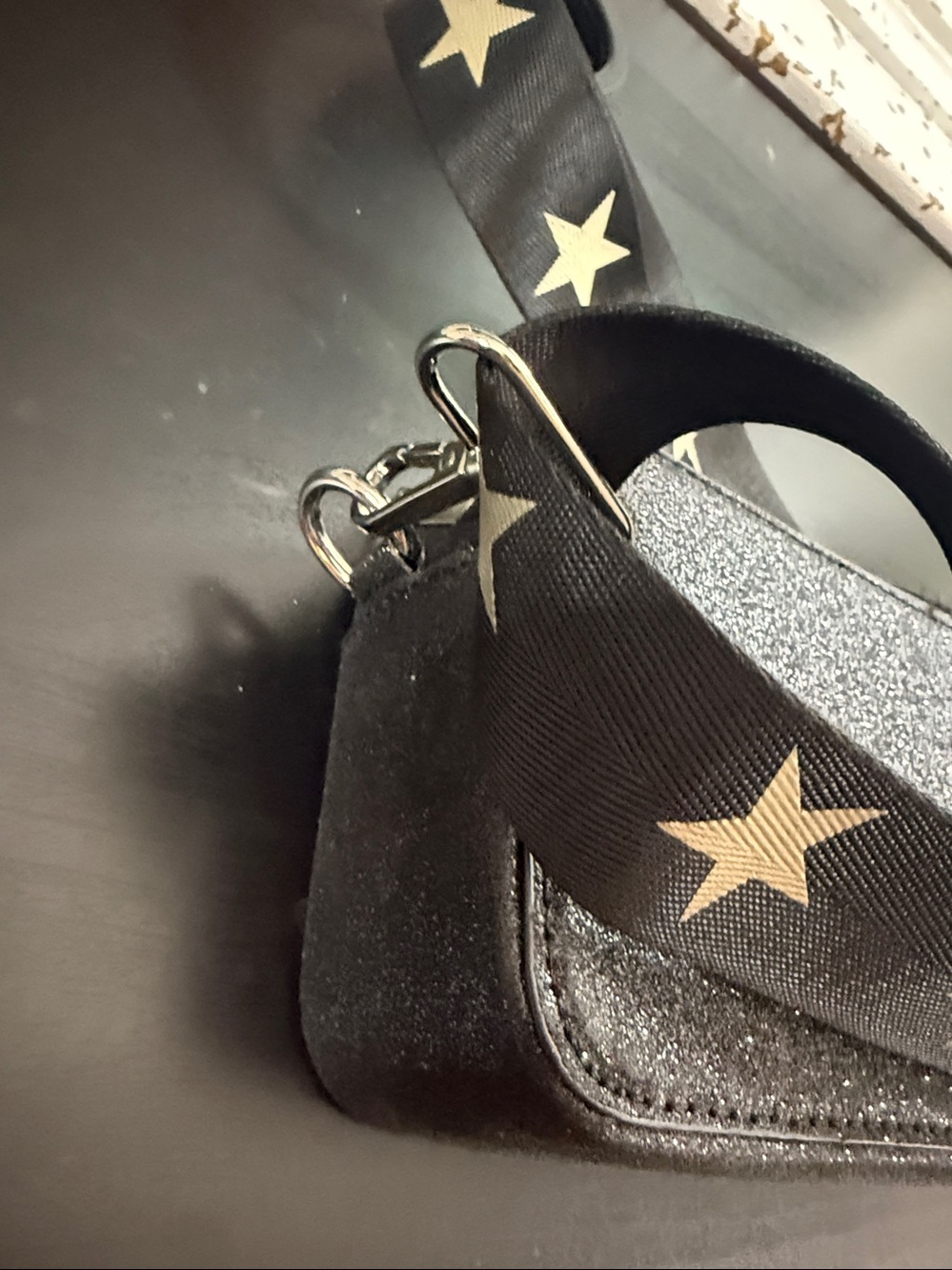 Black Star Crossbody Bag with Patterned Strap - Picture 10 of 12
